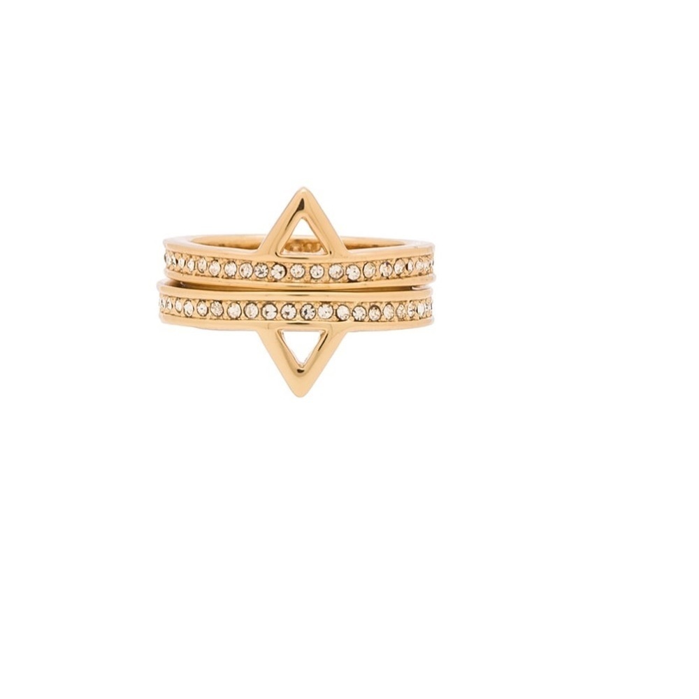 Rebecca Minkoff Triangle Stack Gold Plated Rings in 12kt Crystal Size 6